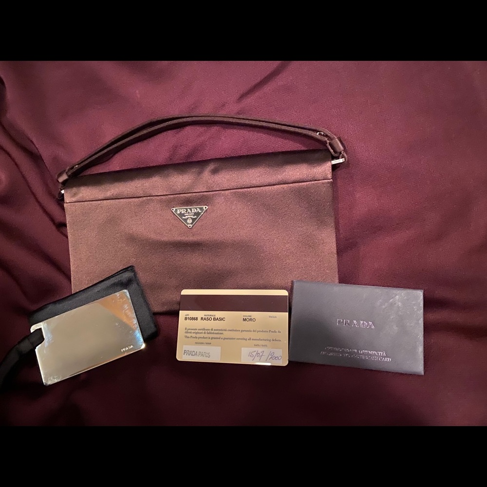 Chocolate brown, Satin, Prada clutch (certified)